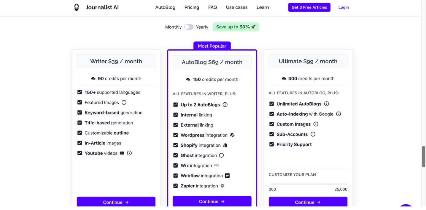 Journalist AI Pricing