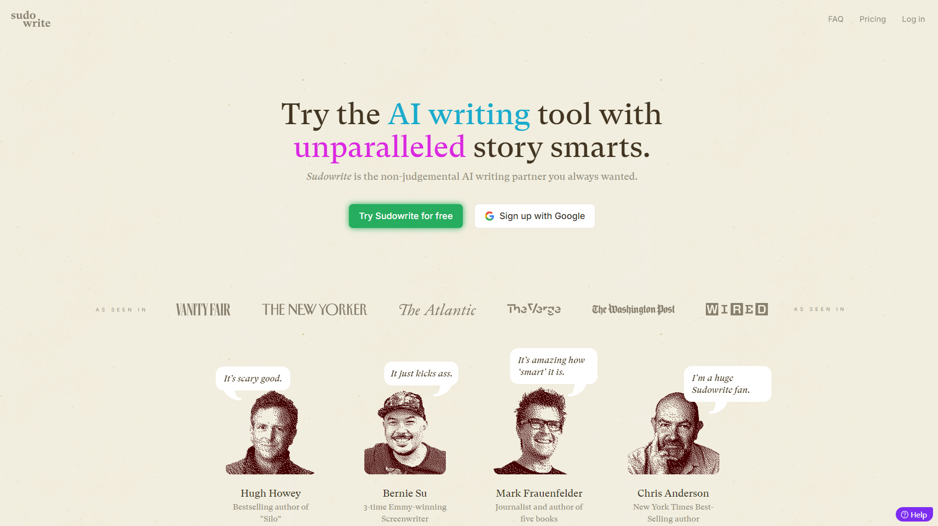 Sudowrite Webpage - Sudowrite Alternatives